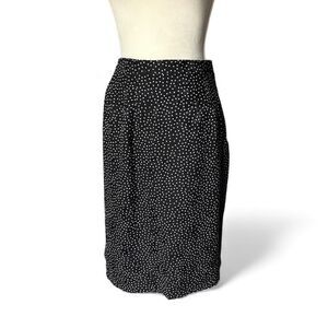 Vintage Silk Studio Black Pin Polka Dots Textured Midi Pencil Skirt Velvet